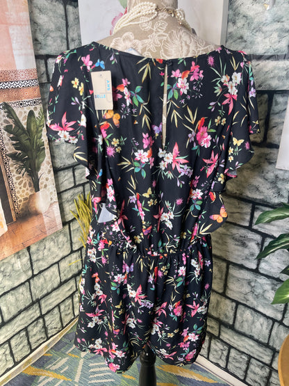 NEW Belle Sky Black Floral Romper Women sz Large