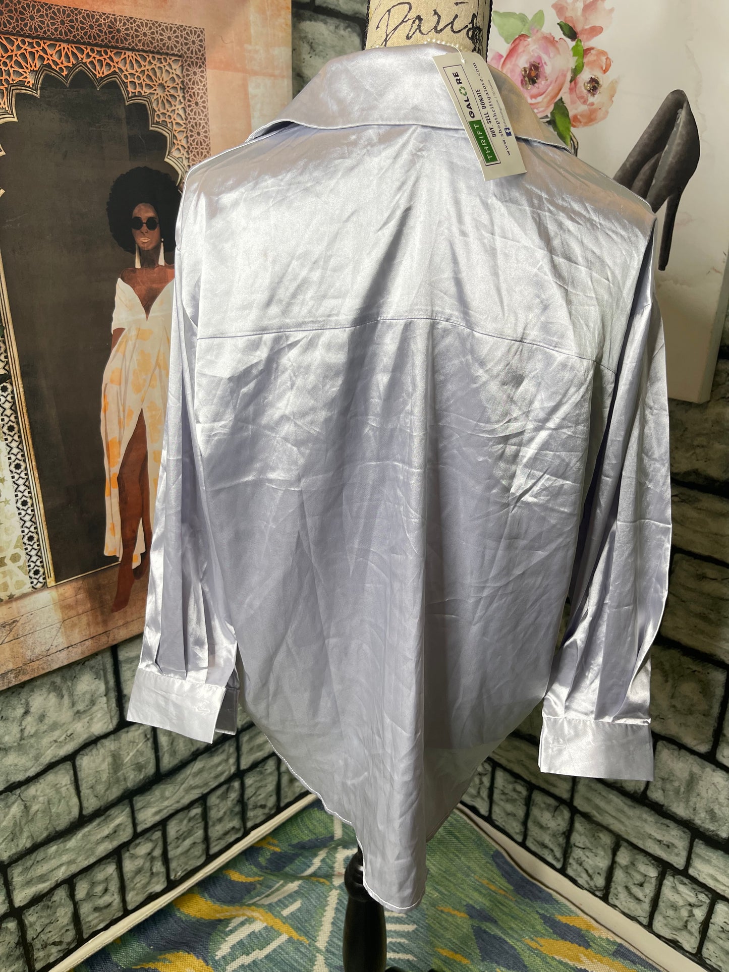 Silver Button Blouse Women sz XS (CAN FIT A SMALL)