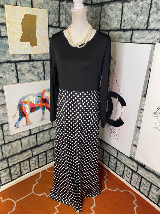 Black White Polka Dot Dress Women sz XL