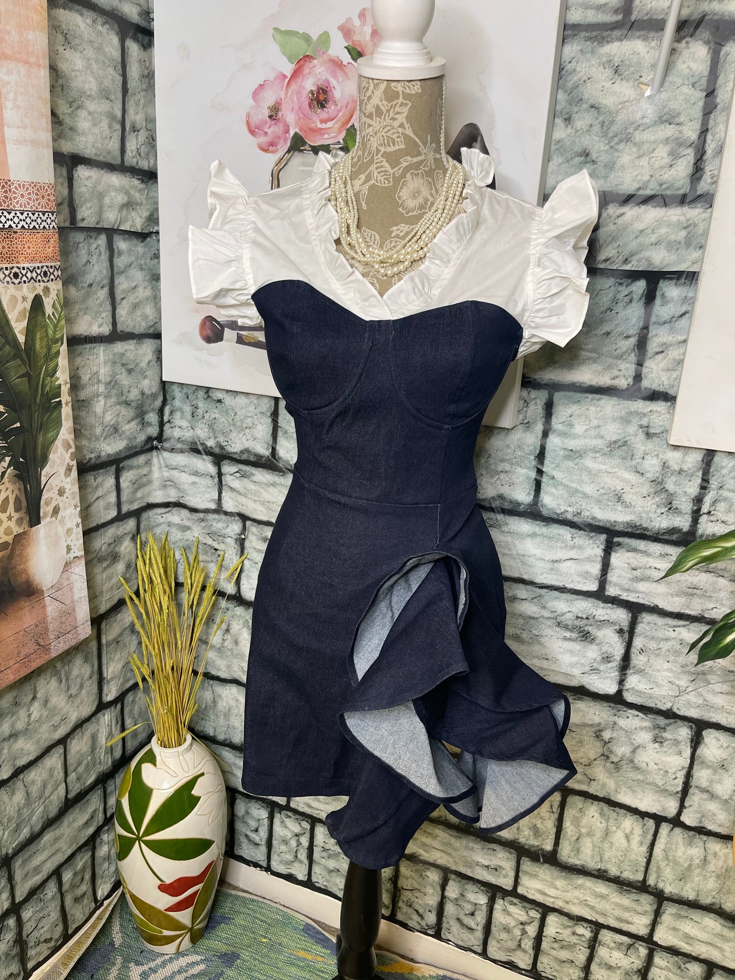 Miss8 Blue Denim Dress Women sz Small
