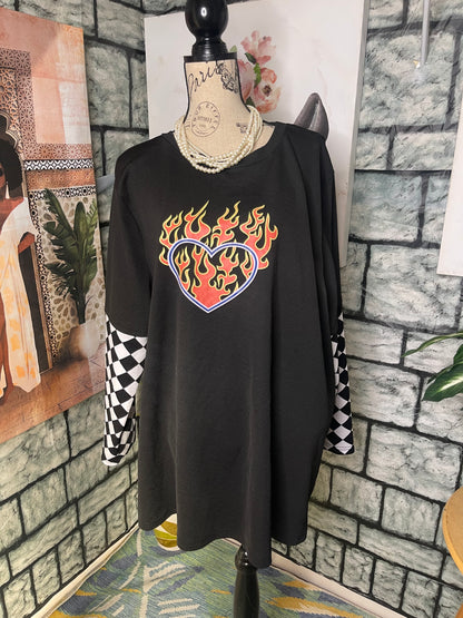 Shein Black Heart Print Oversize Women sz 4XL