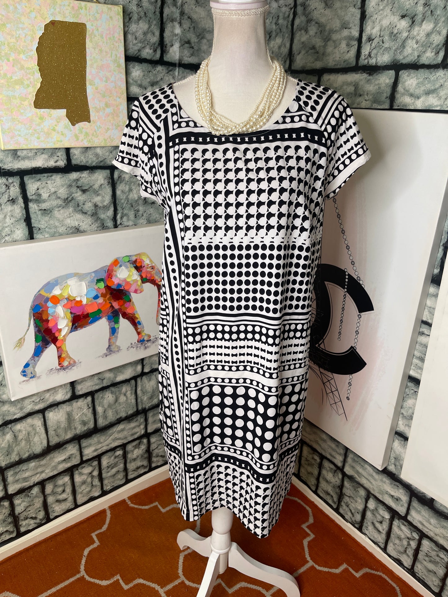 Merona Black White Dress Women sz Large