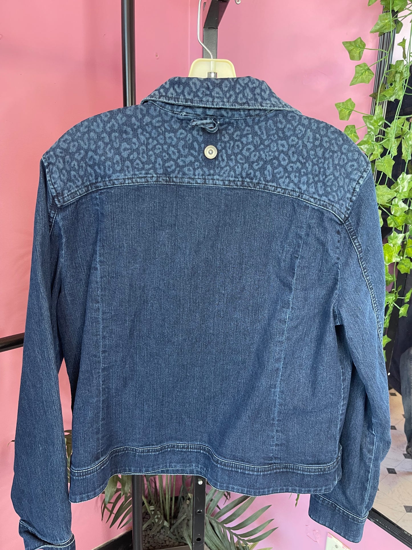 Blue Animal Print Denim Jacket Women sz Large