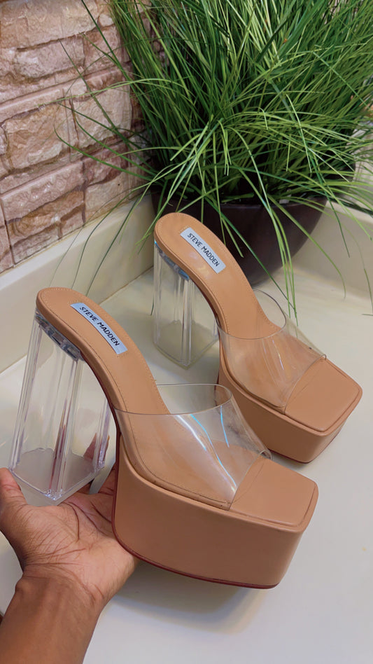 NEW Steve Madden Clear Tan Heels Women sz 11