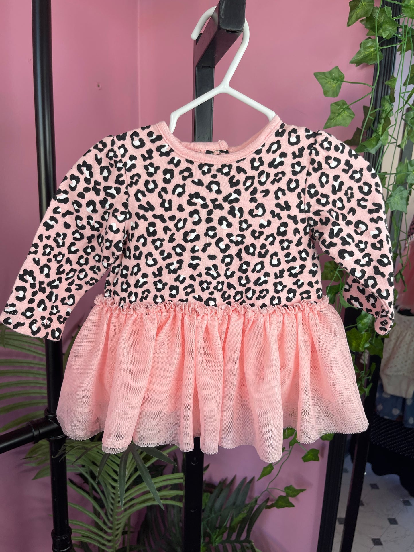 Little Me Pink Black Print Dress Girls sz 6M