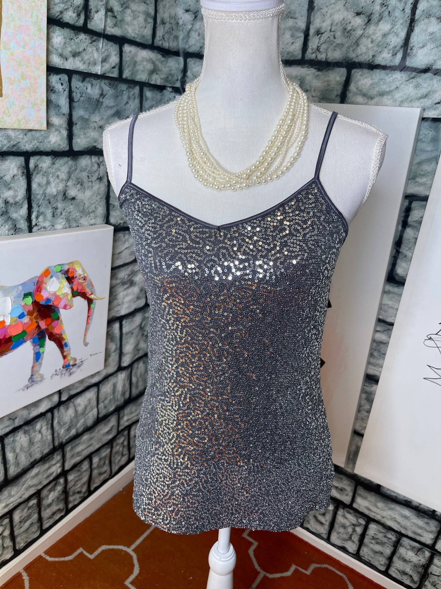 Gray Sequin Top Women sz Medium