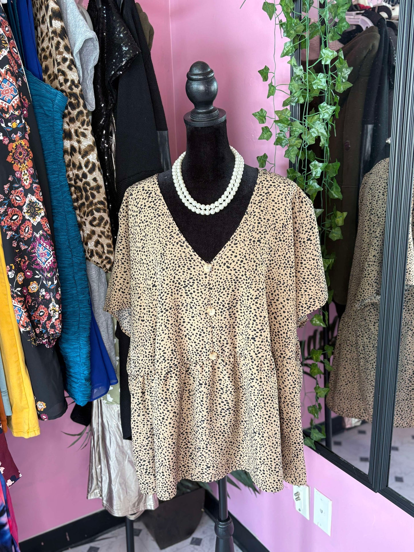 Shein Brown Black Print Blouse Women sz 3XL
