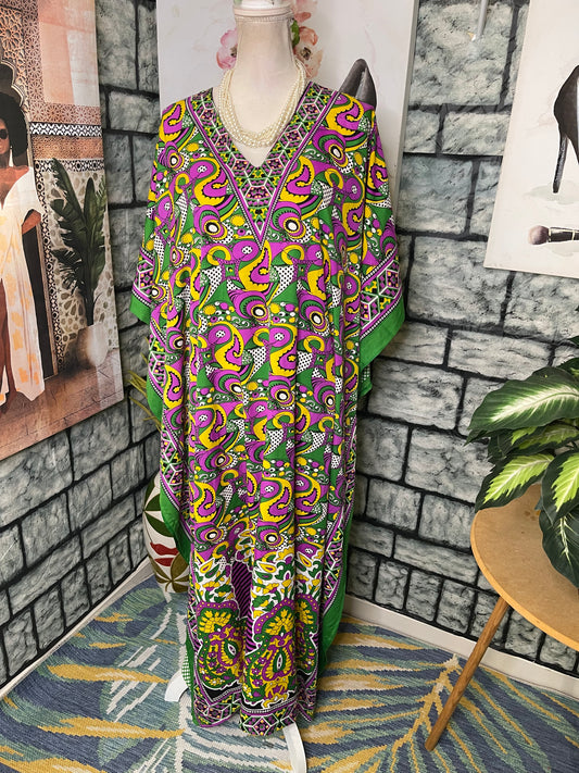 Metropolitan Green Yellow Cover Dress Women sz One Size (would say fits up to XL)