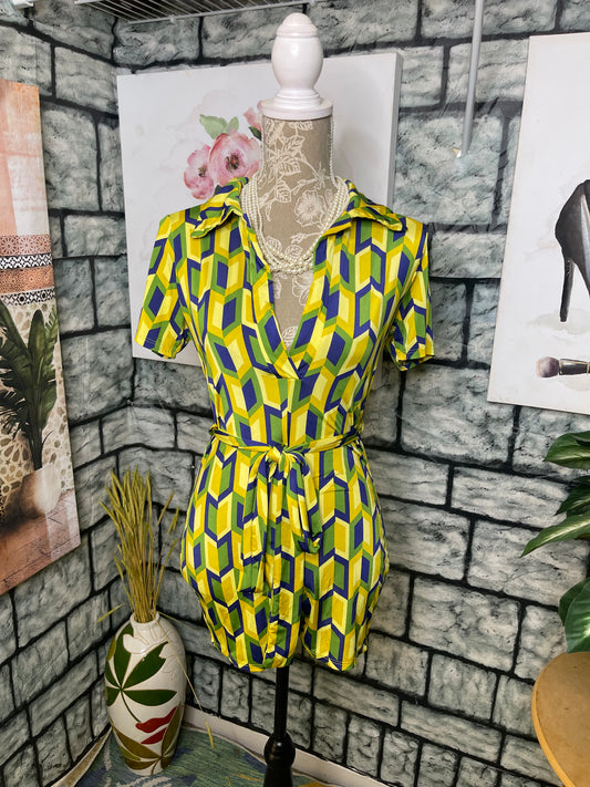 Yellow Cabbage Green Yellow Romper Women sz Medium