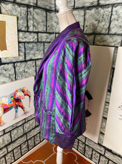 Thai Silk Purple Green Blazer Women sz Large