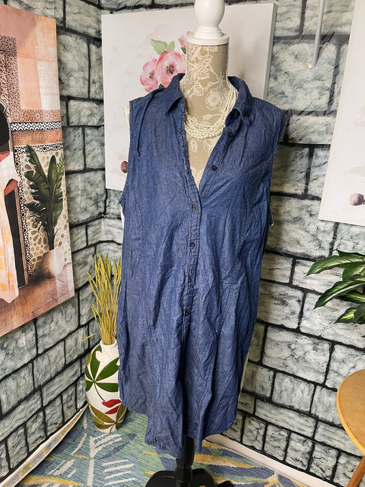 Miss Lilo Blue denim Blouse Women sz 2XL