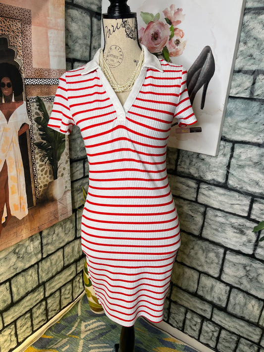 H&M Red White Dress Women sz Medium