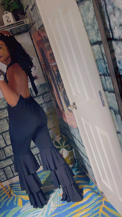 MadRag Black Ruffle Leg Jumpsuit Women sz 1XL