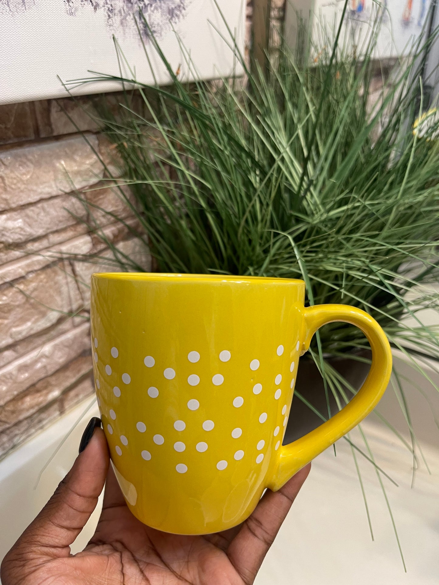 Yellow White Polka Dot Mug