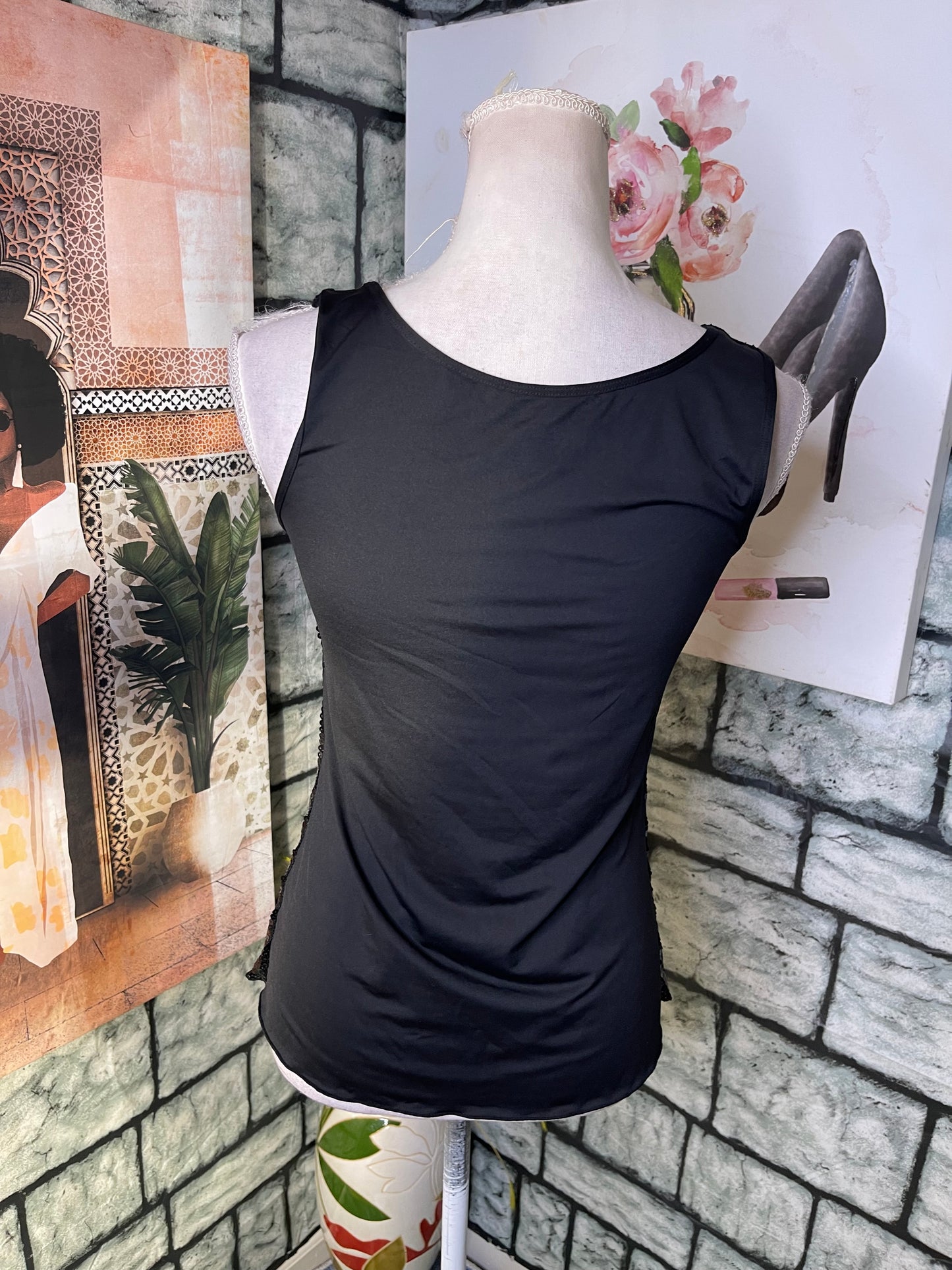 Modern Movement Black Sequin Blouse Women sz Medium