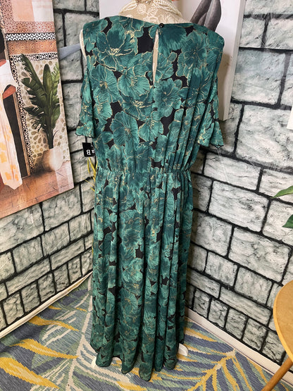 NEW Alexa B Nites Green Gold Print Dress Women sz 14