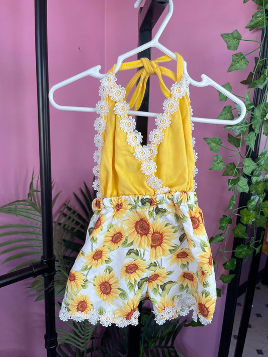 Yellow Floral Romper Girls sz 12-18M