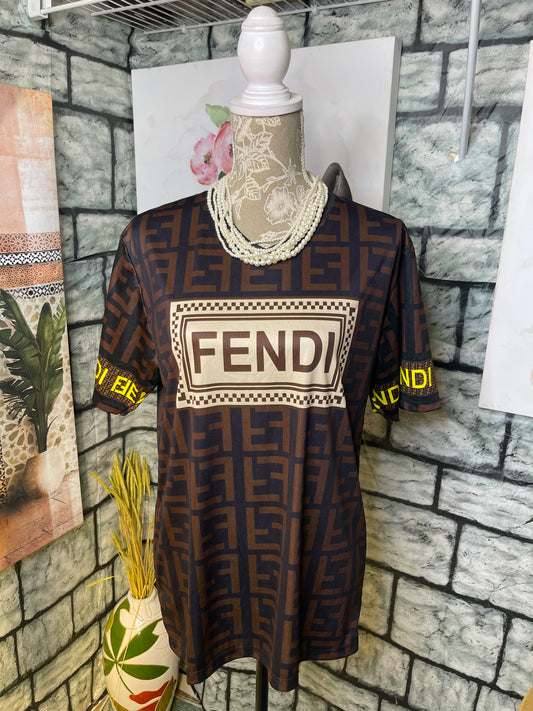 "Fendi" Brown Print Blouse Women sz Large