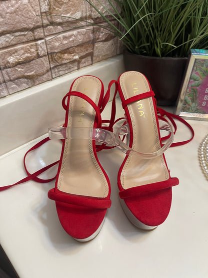 Liliana Red Clear High Heels Women sz 7.5