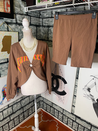 Fashion Nova Brown 2 piece Pants set Women sz Large