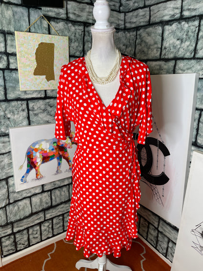 NEW Audrey Lane Red White Wrap Dress Women sz XL