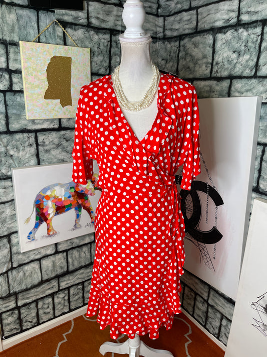 NEW Audrey Lane Red White Wrap Dress Women sz XL