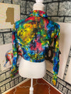 PDC Blue Colorful Button Blouse Women sz 8