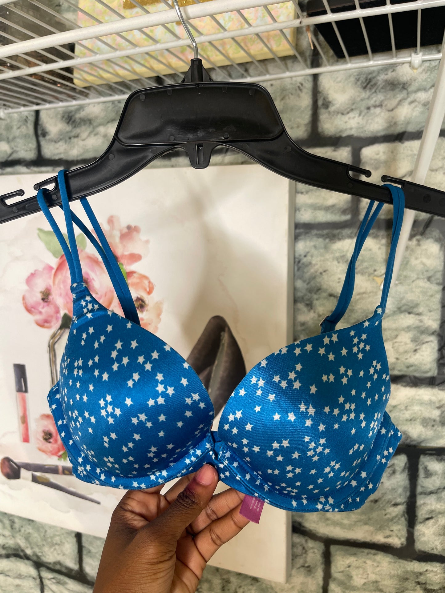 PINK Blue Stars Bra Women sz 34A