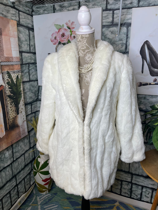 Syphony White Fur Coat Women sz Small