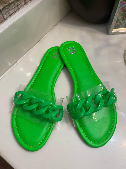 NEW It's Green Clear Chain Sandals Women sz 8 & 9