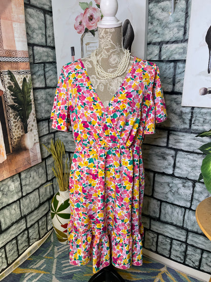 Shein Pink Yellow Floral Dress Women sz 2XL