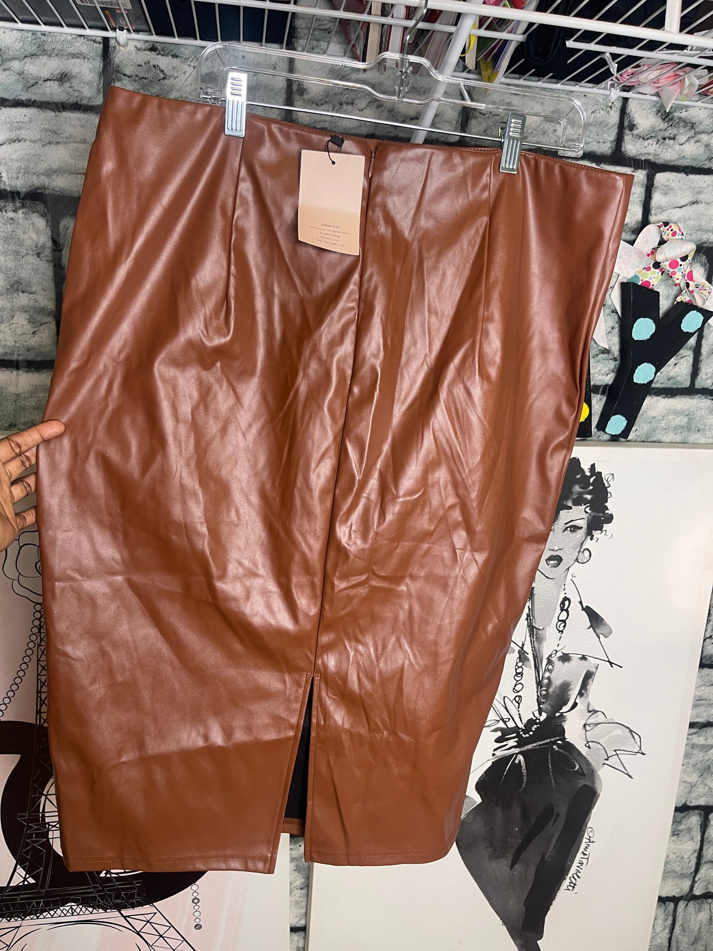 NEW Shein Brown Leather Skirt Women Sz 3XL