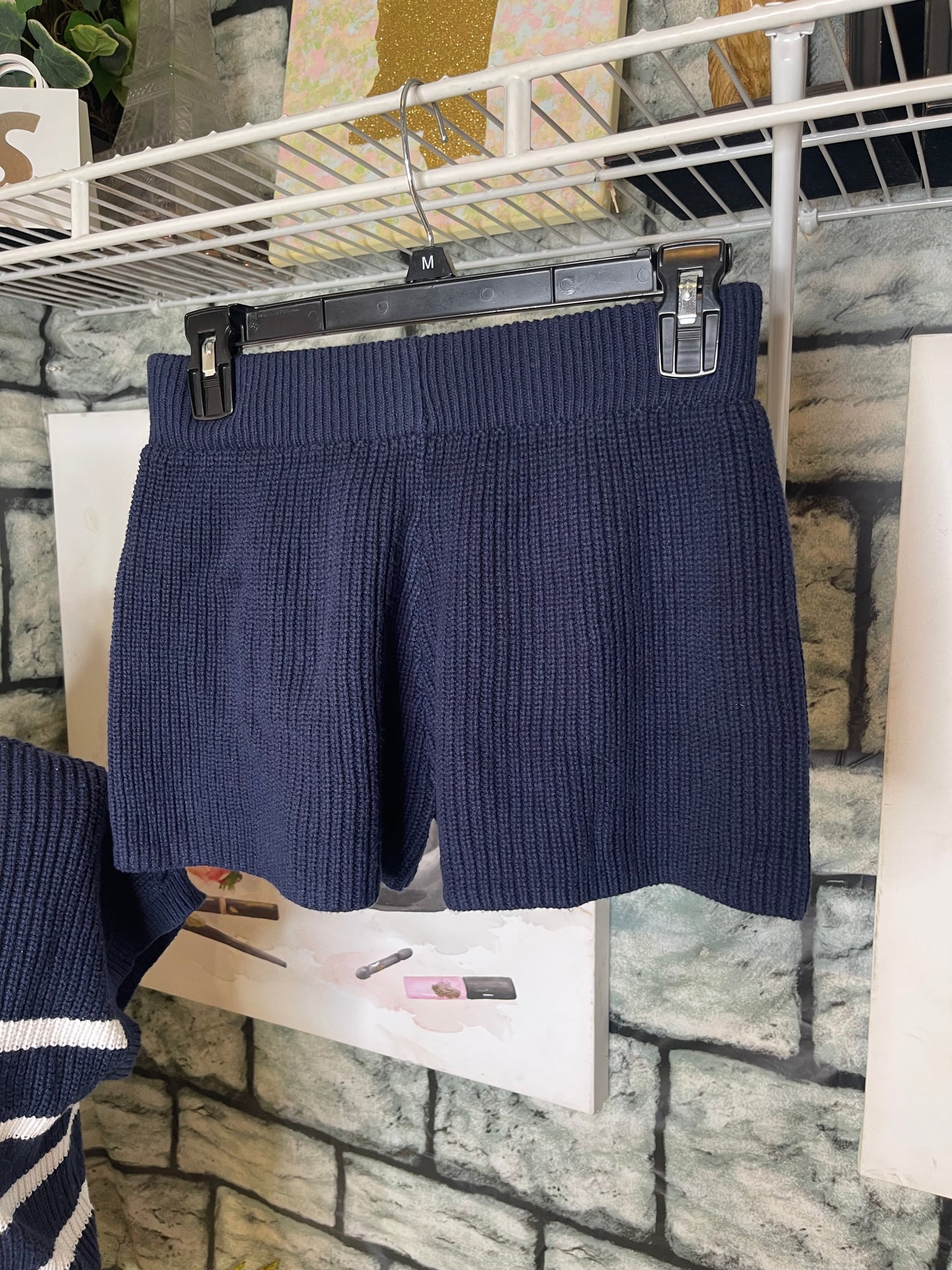 Moon & Madison Blue White 2 piece Sweater Pants Set Women sz Medium