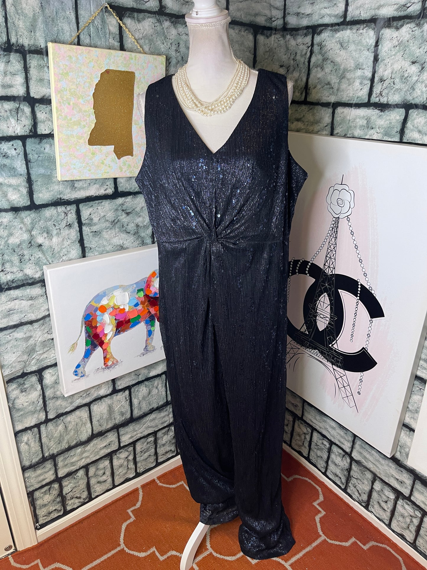 Scarlett Navy Blue Sequin Jumpsuit Women sz 16