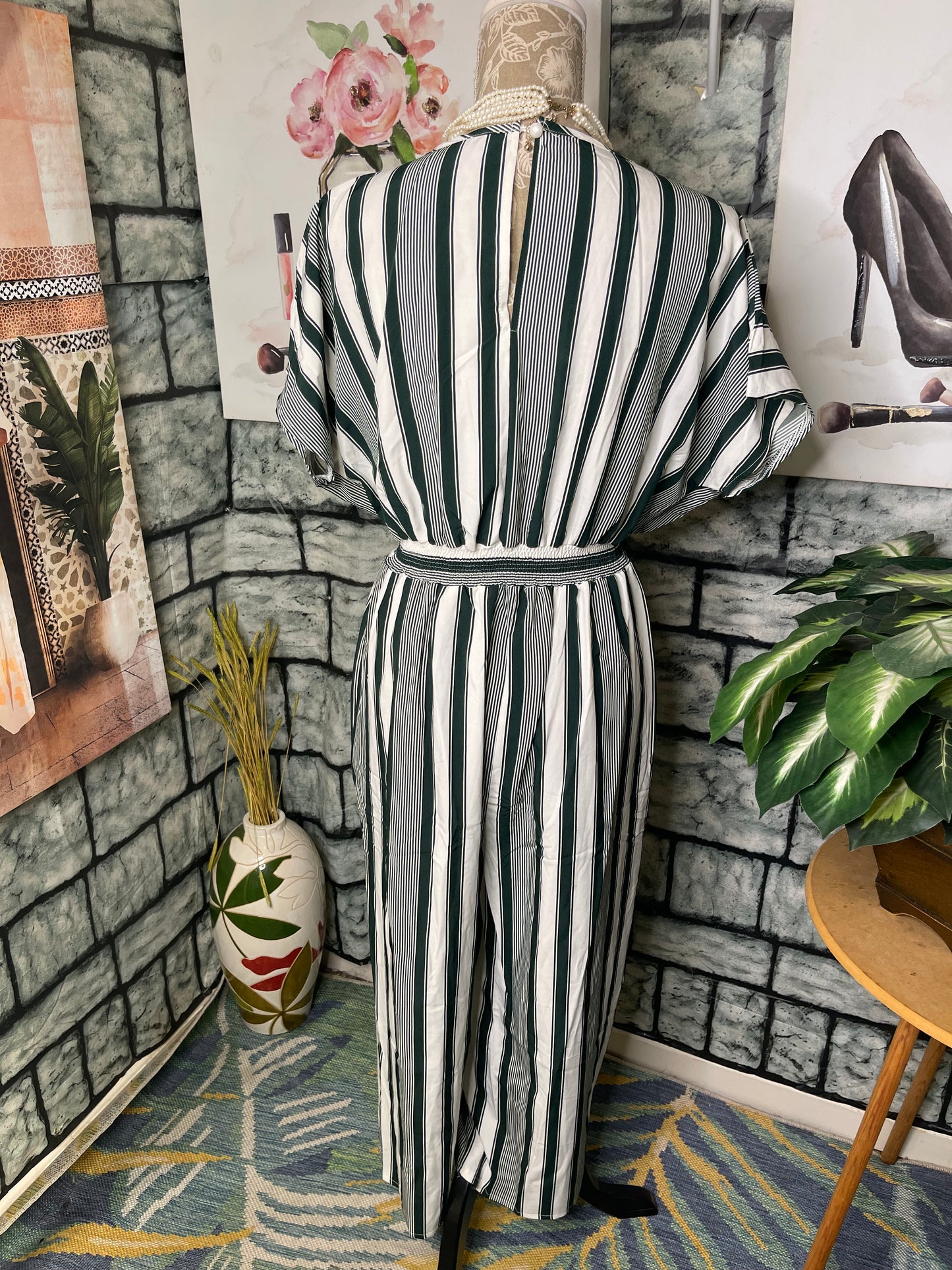 Green White Jumpsuit Women sz Large