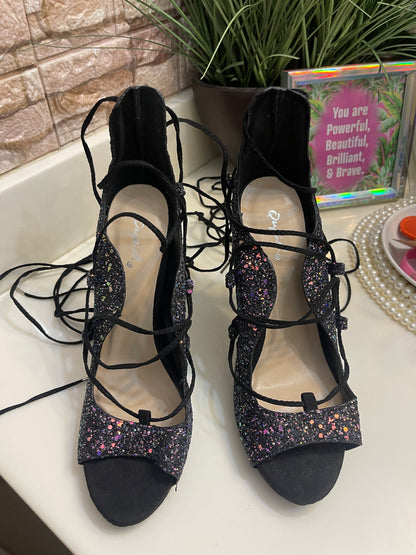 Qupid Purple Black Glitter Heels Women sz 8