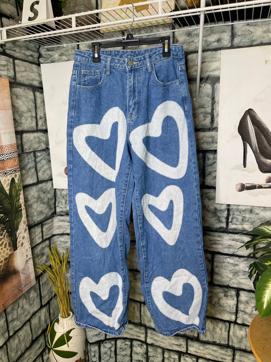 Shein Blue denim Heart jeans Women sz Small