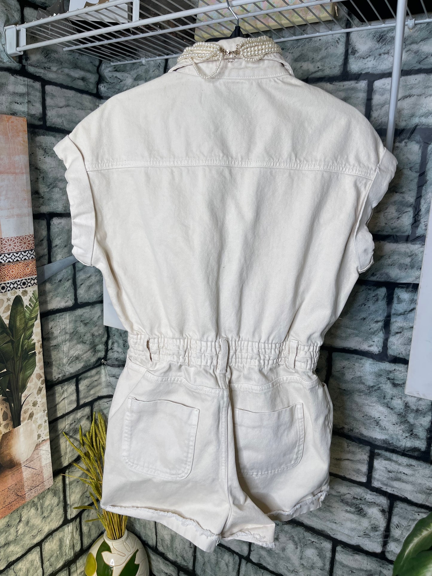 Zara Off White Denim Romper Women sz Small