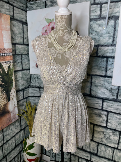 NEW Lulus Silver Tan Sequin Romper Women sz Small