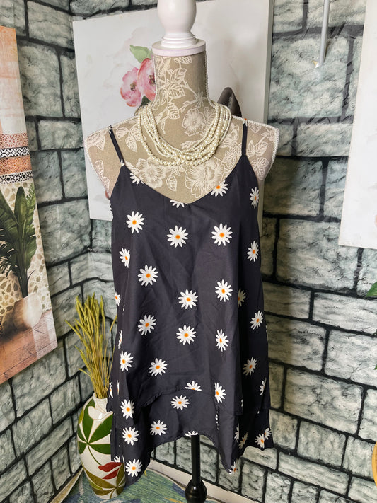 Black Yellow Floral Blouse Women sz Large
