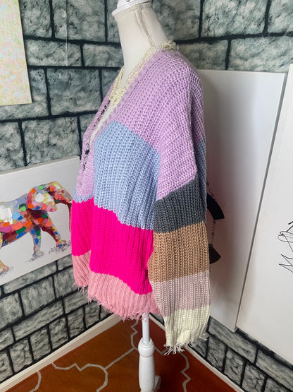 Macaron Purple Blue Pink Sweater Women sz Large