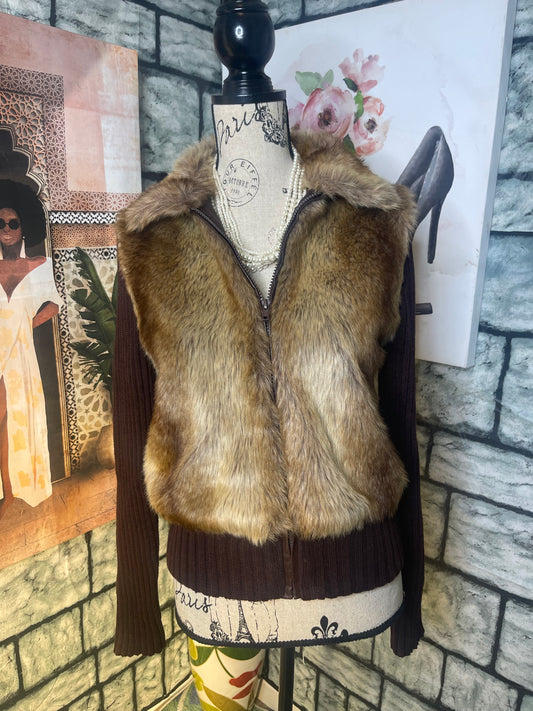 Ms. Lee Brown Fur Sweater Jacket / Top Women sz Small