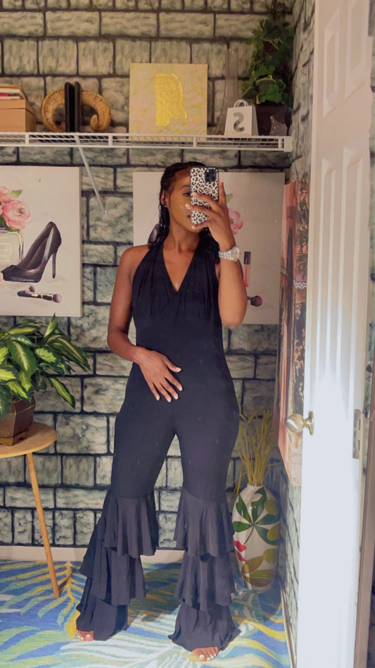 MadRag Black Ruffle Leg Jumpsuit Women sz 1XL