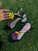 Betsey Johnson black floral heels women sz 7.5