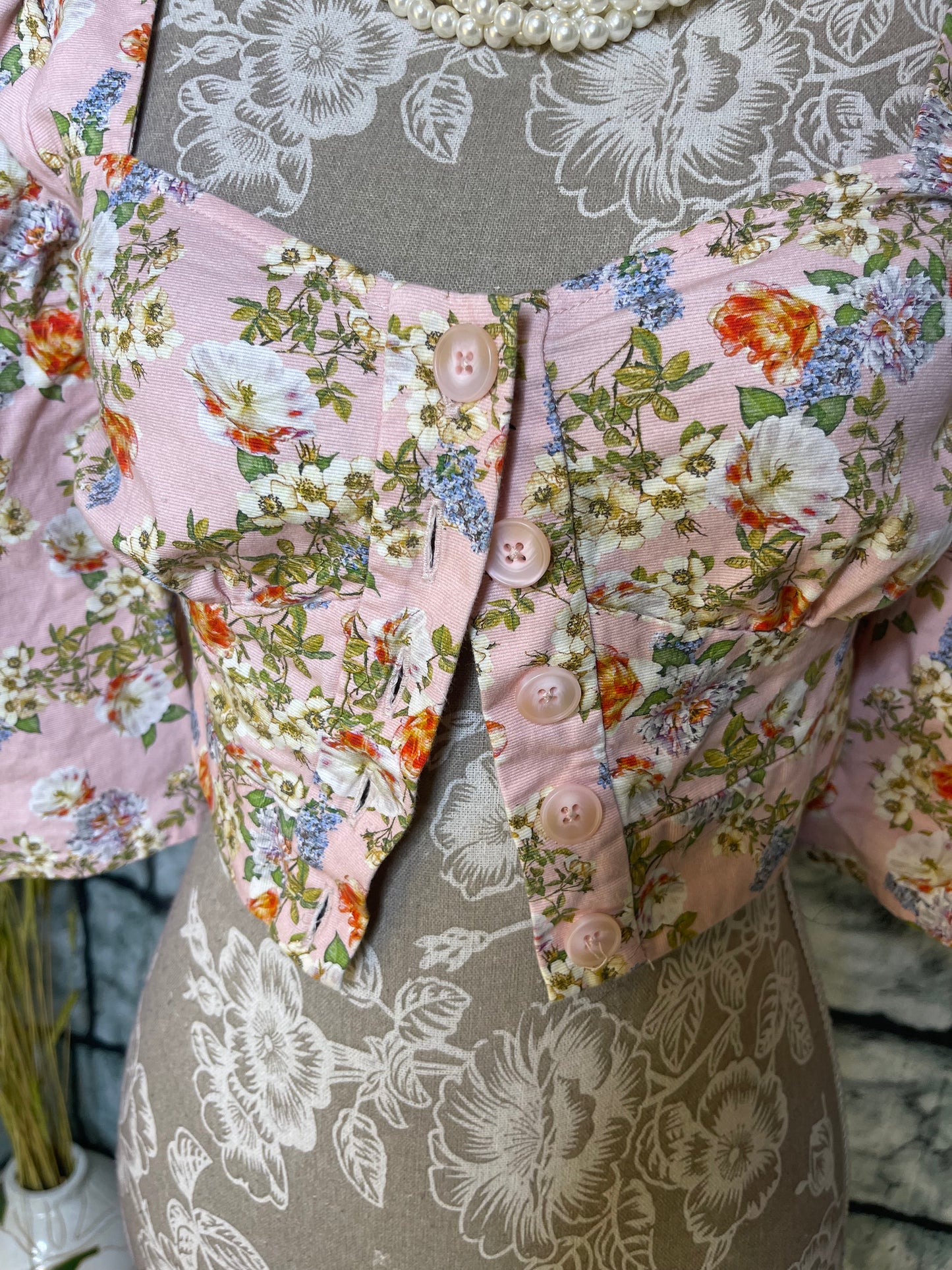 Marissa Webb Pink Denim Floral Blouse Women sz 2