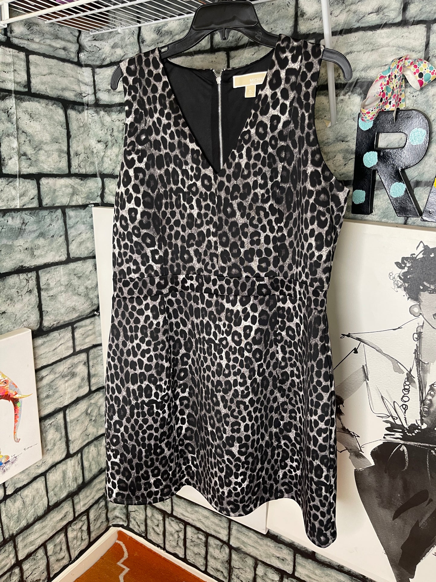 Michael Kors Black Gray Print Dress Women sz XL