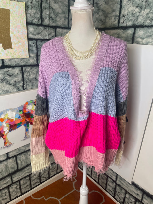 Macaron Purple Blue Pink Sweater Women sz Large