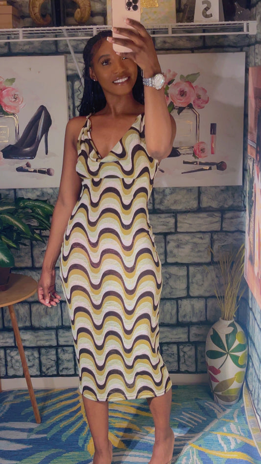 Shein Green Beige Dress Women sz Small