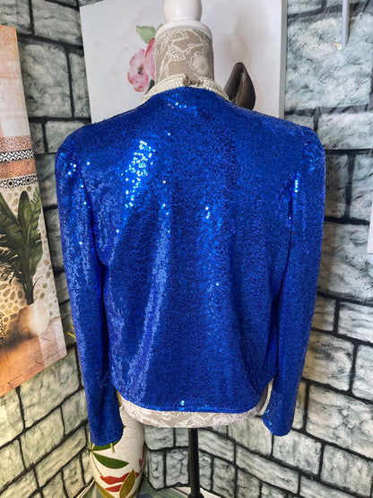 Shein Blue Sequin Blazer Top Women sz Medium