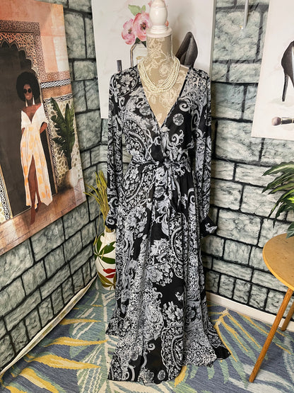 Sexy Diva Black Gray Print Dress Women sz Large